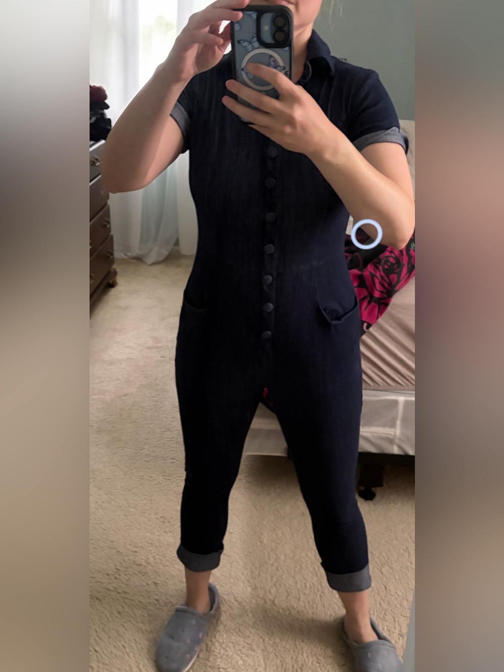 Unique Vintage denim jumpsuit short sleeve small S